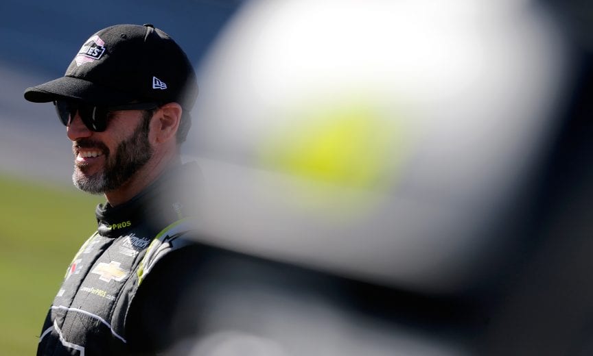 TALLADEGA, AL - OCTOBER 13: Jimmie Johnson, driver of the #48 Lowe's for Pros Chevrolet, stands by his car during qualifying for the Monster Energy NASCAR Cup Series 1000Bulbs.com 500 at Talladega Superspeedway on October 13, 2018 in Talladega, Alabama. (Photo by Brian Lawdermilk/Getty Images) | Getty Images