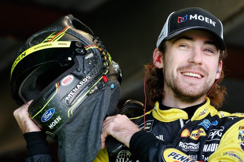 MARTINSVILLE, VA - OCTOBER 27: Ryan Blaney, driver of the #12 Menards/Moen Ford, stands in the garage area during practice for the Monster Energy NASCAR Cup Series First Data 500 at Martinsville Speedway on October 27, 2018 in Martinsville, Virginia. (Photo by Brian Lawdermilk/Getty Images) | Getty Images