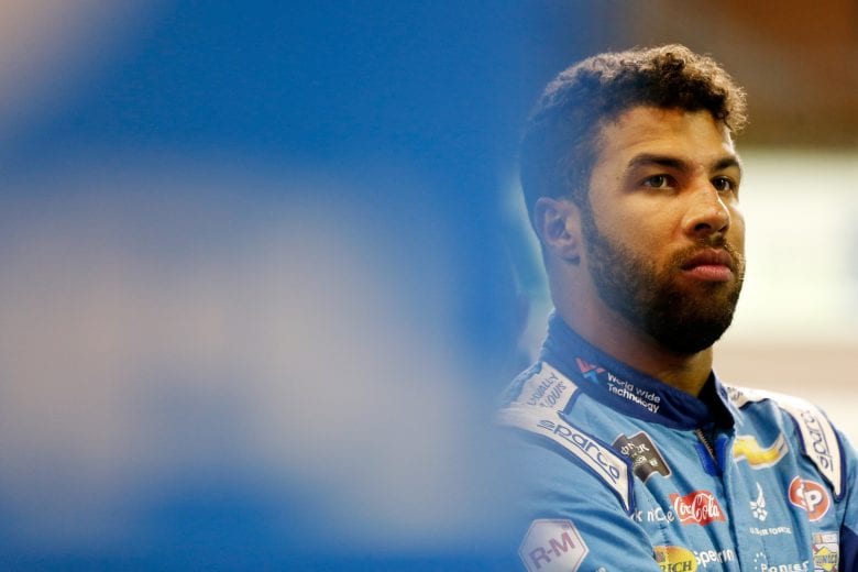 HOMESTEAD, FL - NOVEMBER 16: Bubba Wallace, driver of the #43 Transportation Impact Chevrolet, stands on the grid during qualifying for the Monster Energy NASCAR Cup Series Ford EcoBoost 400 at Homestead-Miami Speedway on November 16, 2018 in Homestead, Florida. (Photo by Brian Lawdermilk/Getty Images) | Getty Images