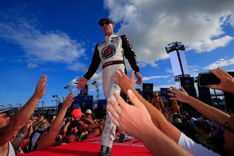 HOMESTEAD, FL - NOVEMBER 18:  Kevin Harvick, driver of the #4 Jimmy John's Ford, is introduced during pre-race ceremonies for the Monster Energy NASCAR Cup Series Ford EcoBoost 400 at Homestead-Miami Speedway on November 18, 2018 in Homestead, Florida.  (Photo by Chris Trotman/Getty Images) | Getty Images