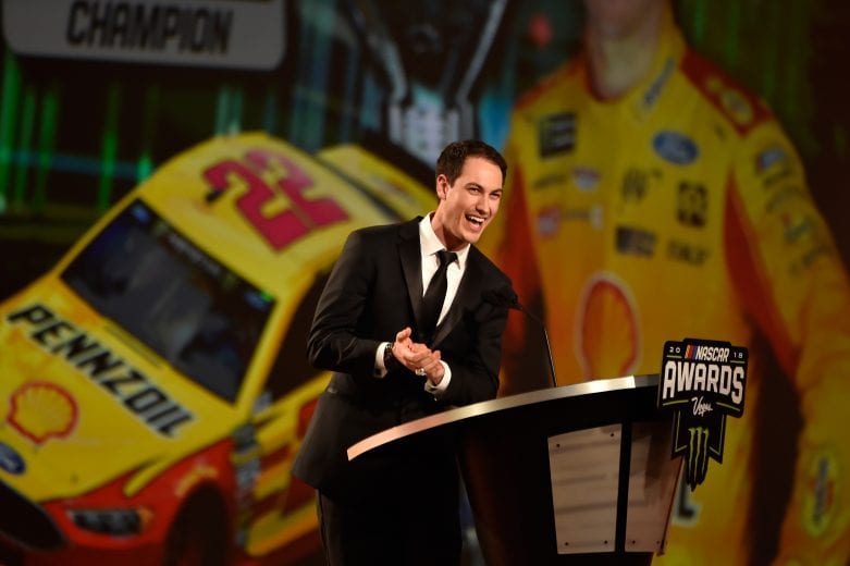 Monster Energy NASCAR Cup Series champion Joey Logano on stage during the NASCAR Awards celebration at the Wynn Las Vegas.