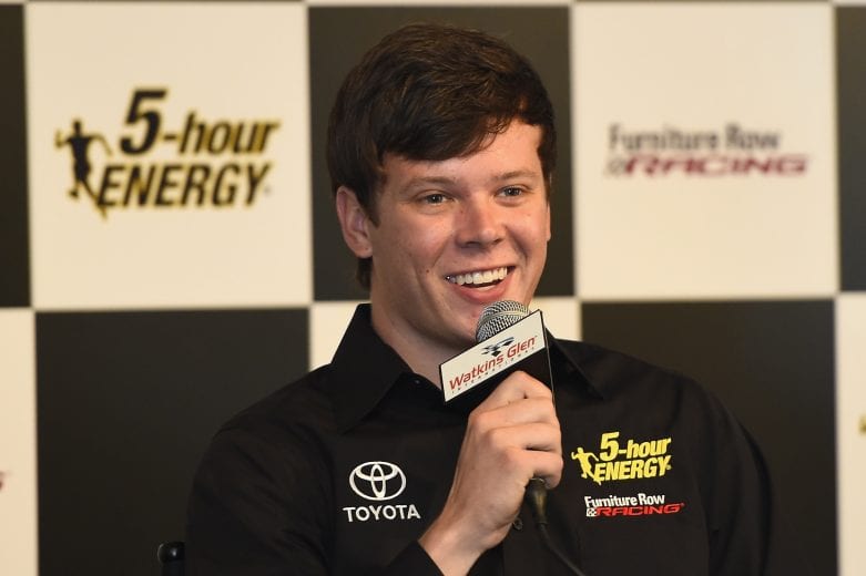 WATKINS GLEN, NY - AUGUST 07: Erik Jones speaks to the media after announcing he will drive the #77 5 -hour Energy Toyota for Furniture Row Racing in 2017 prior to the NASCAR Sprint Cup Series Cheez-It 355 at Watkins Glen International on August 7, 2016 in Watkins Glen, New York. (Photo by Josh Hedges/Getty Images) | Getty Images