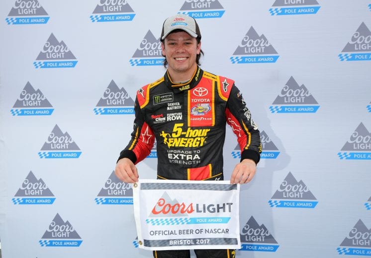 BRISTOL, TN - AUGUST 18: Erik Jones, driver of the #77 5-hour ENERGY Extra Strength Toyota, poses with the Coors Light Pole Award after qualifying for the Monster Energy NASCAR Cup Series Bass Pro Shops NRA Night Race at Bristol Motor Speedway on August 18, 2017 in Bristol, Tennessee. (Photo by Jerry Markland/Getty Images) | Getty Images