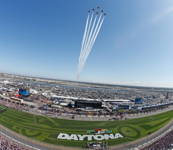 DAYTONA BEACH, FL - FEBRUARY 18:  The Thunderbirds perform a flyover prior to the start of the Monster Energy NASCAR Cup Series 60th Annual Daytona 500 at Daytona International Speedway on February 18, 2018 in Daytona Beach, Florida.  (Photo by Brian Lawdermilk/Getty Images) | Getty Images