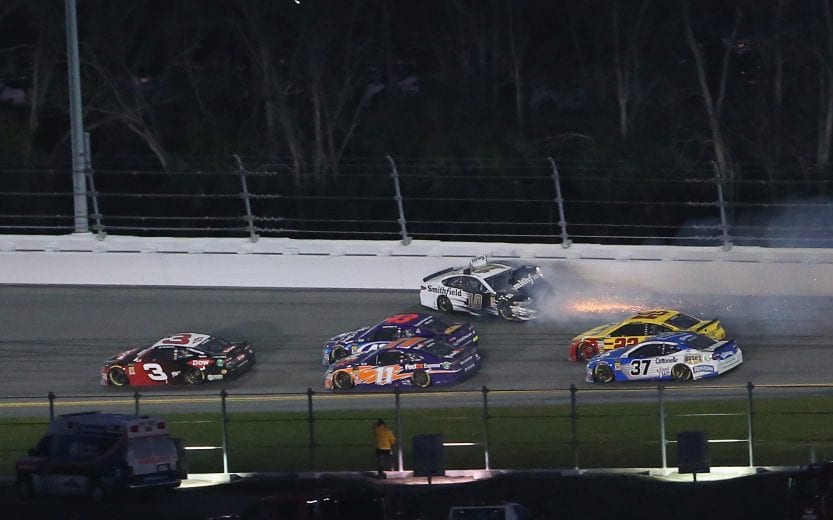 DAYTONA BEACH, FL - FEBRUARY 18:  Aric Almirola, driver of the #10 Smithfield Ford, has an on track incident during the Monster Energy NASCAR Cup Series 60th Annual Daytona 500 at Daytona International Speedway on February 18, 2018 in Daytona Beach, Florida.  (Photo by Brian Lawdermilk/Getty Images) | Getty Images