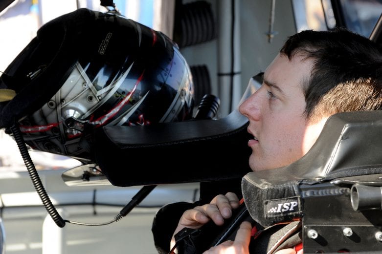 FORT WORTH, TX - NOVEMBER 05: Kyle Busch sits in the #51 Miccosukee Resorts/Graceway Toyota in the garage area during practice for the NASCAR Camping World Truck Series WinStar World Casino 350 at Texas Motor Speedway on November 5, 2009 in Fort Worth, Texas. (Photo by John Harrelson/Getty Images for NASCAR) | Getty Images
