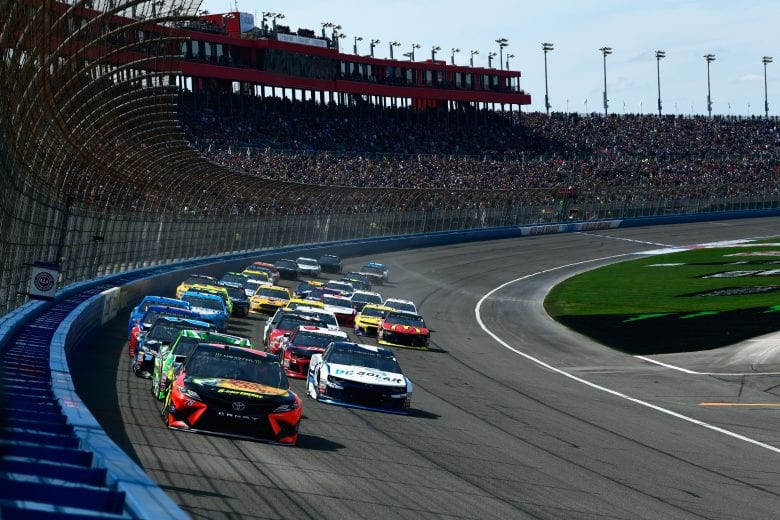 FONTANA, CA - MARCH 18:  Martin Truex Jr., driver of the #78 Bass Pro Shops/5-hour ENERGY Toyota, leads the field on lap one during the Monster Energy NASCAR Cup Series Auto Club 400 at Auto Club Speedway on March 18, 2018 in Fontana, California.  (Photo by Robert Laberge/Getty Images) | Getty Images