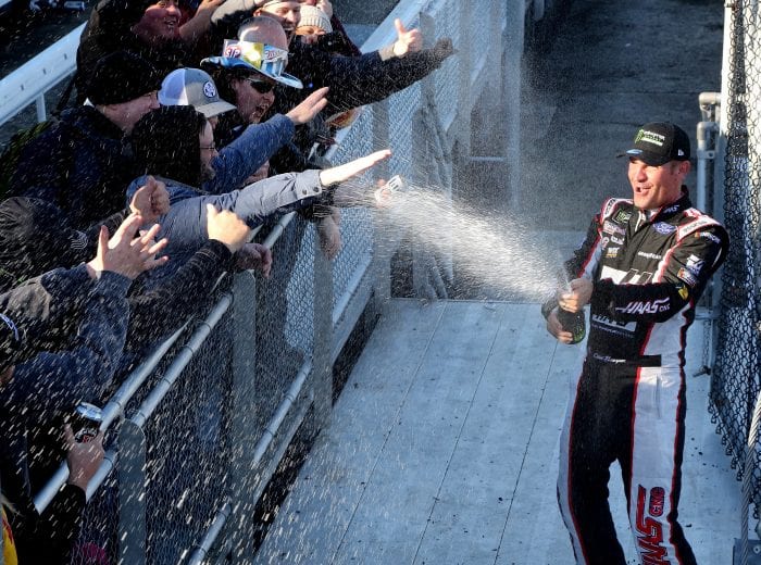 MARTINSVILLE, VA - MARCH 26:  Clint Bowyer, driver of the #14 Haas Automation Demo Day Ford, celebrates winning the weather delayed Monster Energy NASCAR Cup Series STP 500 at Martinsville Speedway on March 26, 2018 in Martinsville, Virginia.  (Photo by Jerry Markland/Getty Images) | Getty Images