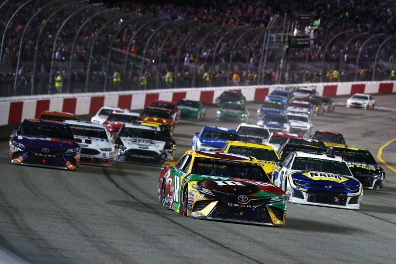 RICHMOND, VA - APRIL 21:  Kyle Busch, driver of the #18 M&M's Flavor Vote Toyota, leads a pack of cars during the Monster Energy NASCAR Cup Series Toyota Owners 400 at Richmond Raceway on April 21, 2018 in Richmond, Virginia.  (Photo by Sarah Crabill/Getty Images) | Getty Images