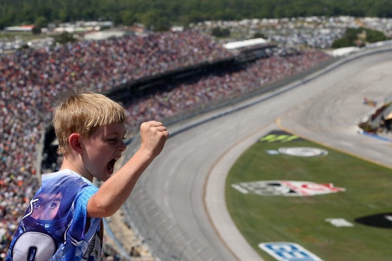 TALLADEGA, AL - APRIL 29:  A young fan looks on during the Monster Energy NASCAR Cup Series GEICO 500 at Talladega Superspeedway on April 29, 2018 in Talladega, Alabama.  (Photo by Brian Lawdermilk/Getty Images) | Getty Images