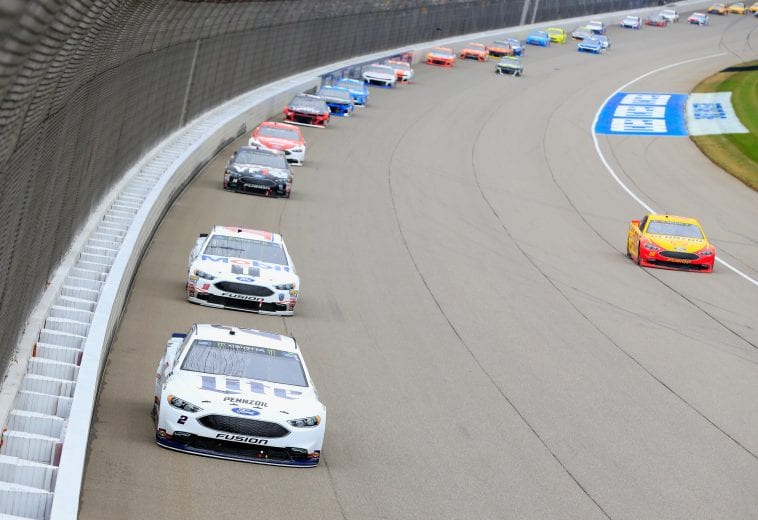BROOKLYN, MI - JUNE 10: Brad Keselowski, driver of the #2 Miller Lite Ford, leads a pack of cars during the Monster Energy NASCAR Cup Series FireKeepers Casino 400 at Michigan International Speedway on June 10, 2018 in Brooklyn, Michigan. (Photo by Daniel Shirey/Getty Images) | Getty Images