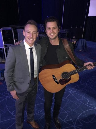 Daniel Hemric and Steve Moakler hang out backstage at the NASCAR Awards in Charlotte.