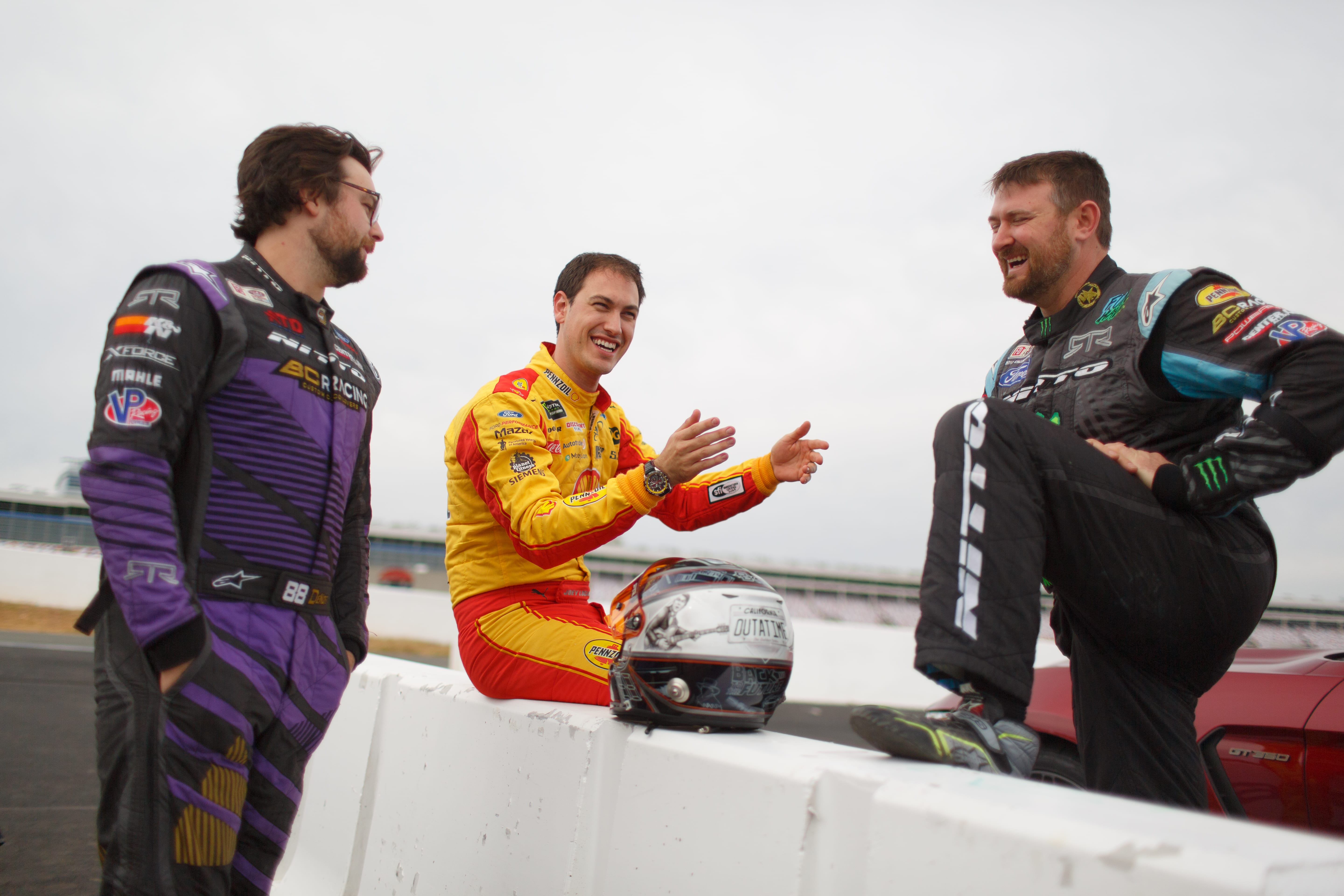 Joey Logano holds court in a preview of the 2019 Ford Mustang racer at Charlotte Motor Speedway