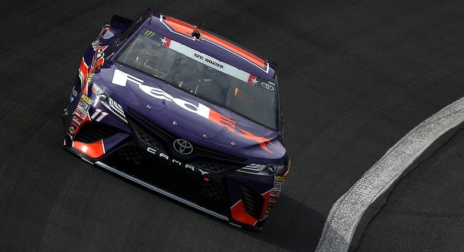 Denny Hamlin takes a lap at Charlotte Motor Speedway.