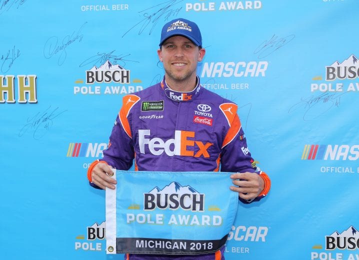 Denny Hamlin wins the pole at Michigan.