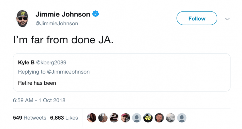 Jimmie Johnson Tweet Of Year