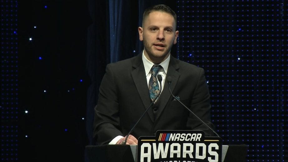 JP Bonsignore speaks at the NASCAR Awards.