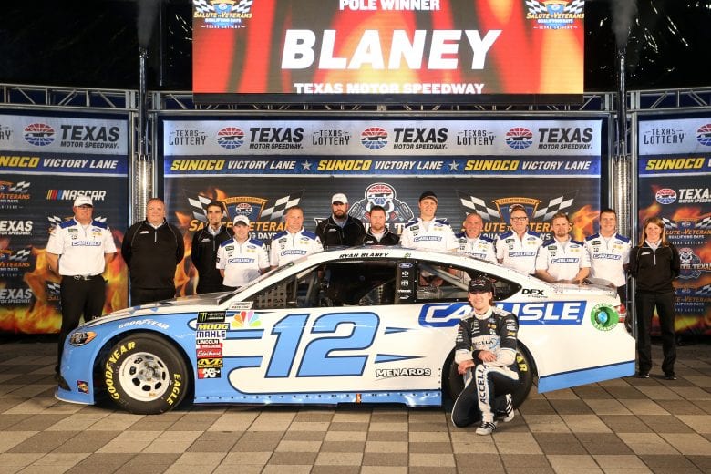 Ryan Blaney and the No. 12 team pose for a photo after winning the pole award at Texas.