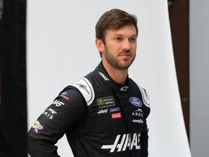 Daniel Suarez participates in a Stewart-Haas Racing photo shoot.