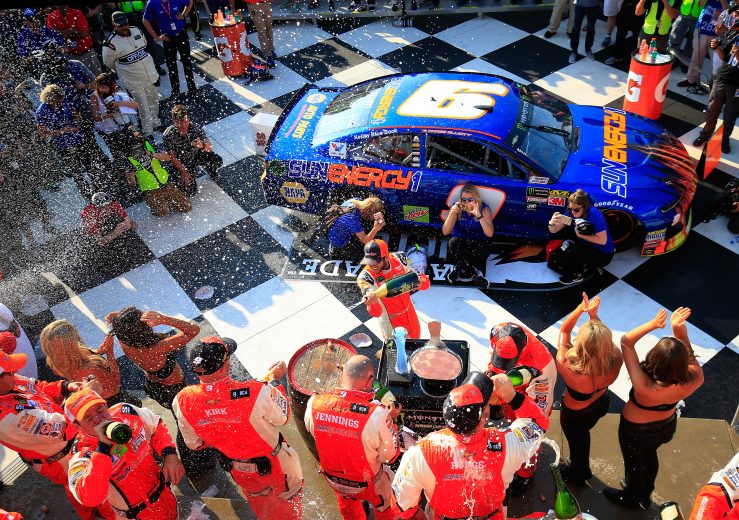 WATKINS GLEN, NY - AUGUST 05:  Chase Elliott, driver of the #9 SunEanergy1 Chevrolet, and his team celebrate in Victory Lane after winning the Monster Energy NASCAR Cup Series GoBowling at The Glen at Watkins Glen International on August 5, 2018 in Watkins Glen, New York.  (Photo by Chris Trotman/Getty Images) | Getty Images