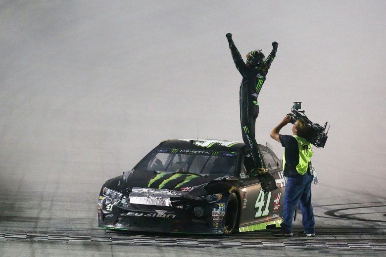 BRISTOL, TN - AUGUST 18:  Kurt Busch, driver of the #41 Monster Energy/Haas Automation Ford, celebrates after winning the Monster Energy NASCAR Cup Series Bass Pro Shops NRA Night Race at Bristol Motor Speedway on August 18, 2018 in Bristol, Tennessee.  (Photo by Sarah Crabill/Getty Images) | Getty Images