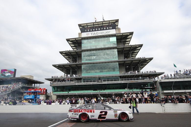 INDIANAPOLIS, IN - SEPTEMBER 10:  Brad Keselowski, driver of the #2 Discount Tire Ford, celebrates with a burnout after winning the Monster Energy NASCAR Cup Series Big Machine Vodka 400 at the Brickyard at Indianapolis Motor Speedway on September 10, 2018 in Indianapolis, Indiana.  (Photo by Chris Graythen/Getty Images) | Getty Images