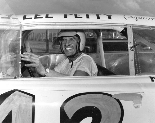 Lee Petty poses in his No. 42 car in 1959.