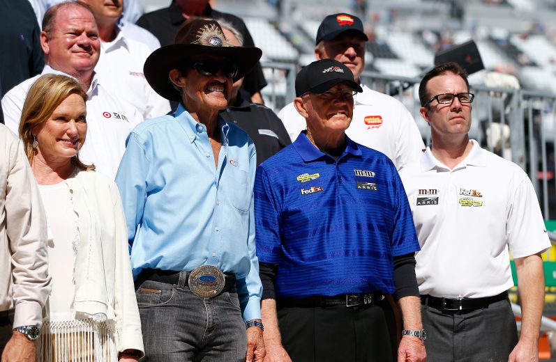 DAYTONA BEACH, FL - FEBRUARY 21: Team owners Richard Petty, Joe Gibbs, and son JD Gibbs, pose for a photo prior to the NASCAR Sprint Cup Series DAYTONA 500 at Daytona International Speedway on February 21, 2016 in Daytona Beach, Florida. (Photo by Jonathan Ferrey/Getty Images) | Getty Images