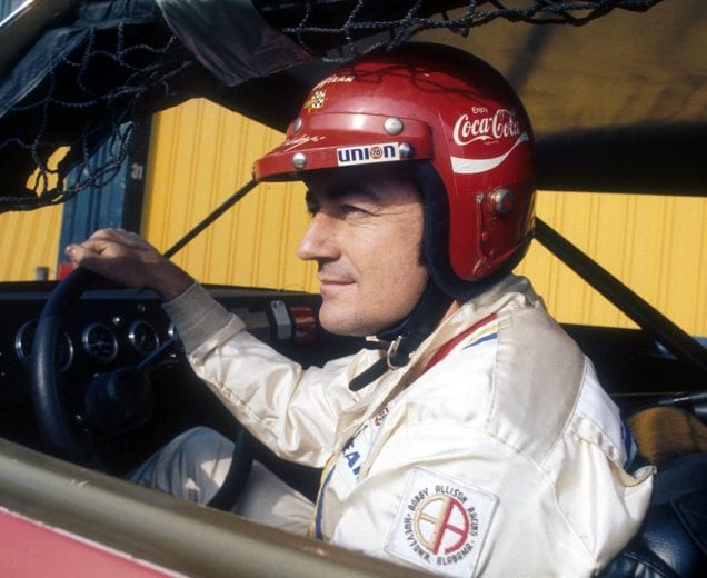 Bobby Allison poses in his No. 12 car at Riverside in 1972.