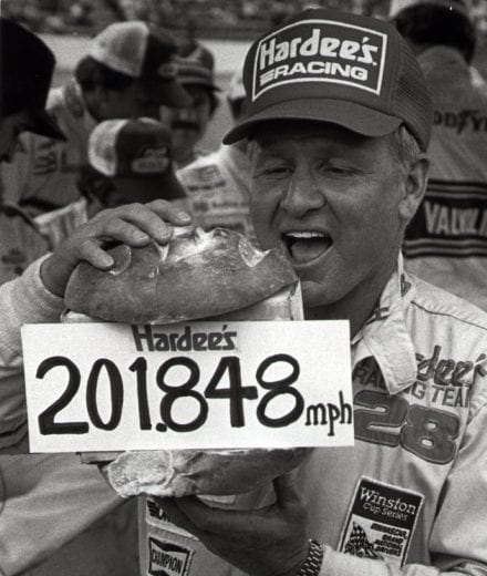 Cale Yarborough #28 was the pole winner at a speed of 201.848 mph at Daytona.