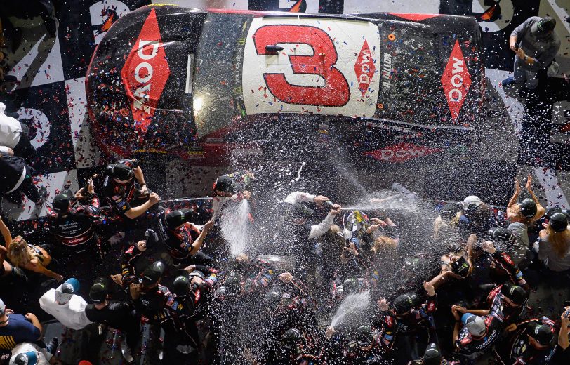 DAYTONA BEACH, FL - FEBRUARY 18:  Austin Dillon, driver of the #3 DOW Chevrolet, celebrates with champagne in Victory Lane after winning the Monster Energy NASCAR Cup Series 60th Annual Daytona 500 at Daytona International Speedway on February 18, 2018 in Daytona Beach, Florida.  (Photo by Robert Laberge/Getty Images) | Getty Images