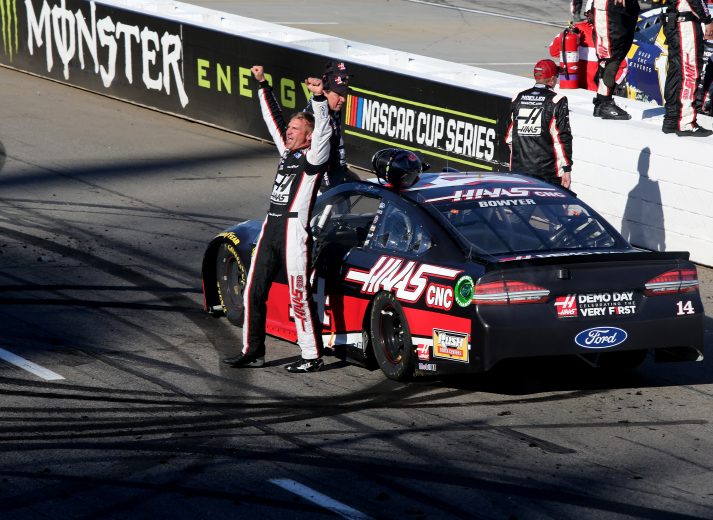 MARTINSVILLE, VA - MARCH 26:  Clint Bowyer, driver of the #14 Haas Automation Demo Day Ford, celebrates winning the weather delayed Monster Energy NASCAR Cup Series STP 500 at Martinsville Speedway on March 26, 2018 in Martinsville, Virginia.  (Photo by Jerry Markland/Getty Images) | Getty Images