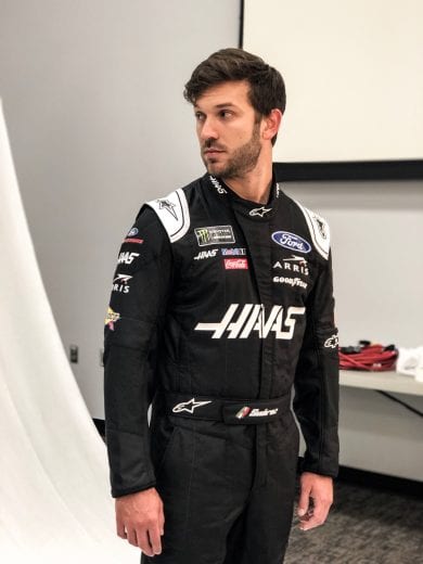 Daniel Suarez participates in a Stewart-Haas Racing photo shoot.