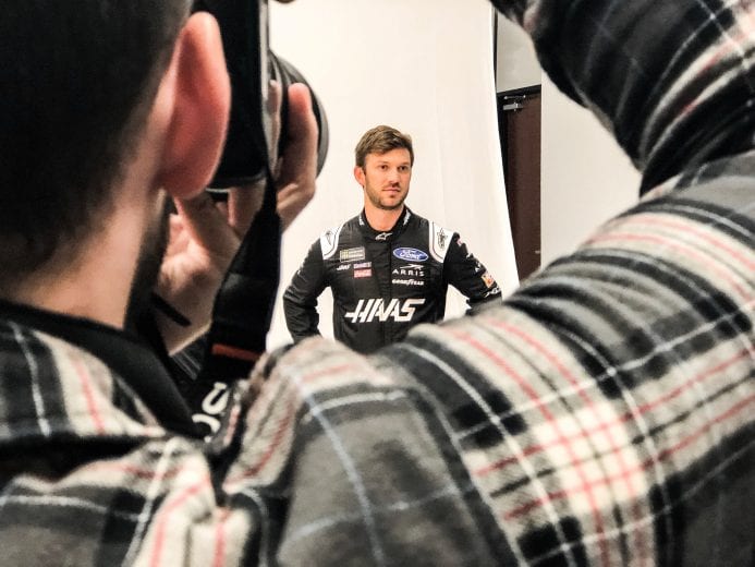 Daniel Suarez participates in a Stewart-Haas Racing photo shoot.