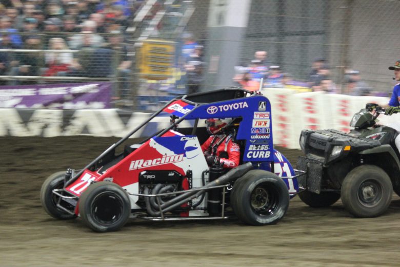 Christopher Bell gets pushed onto the track at the Chili Bowl.