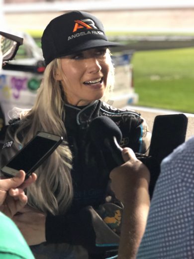 Angela Ruch is all smiles after finishing eighth in the Truck Series race at Daytona.
