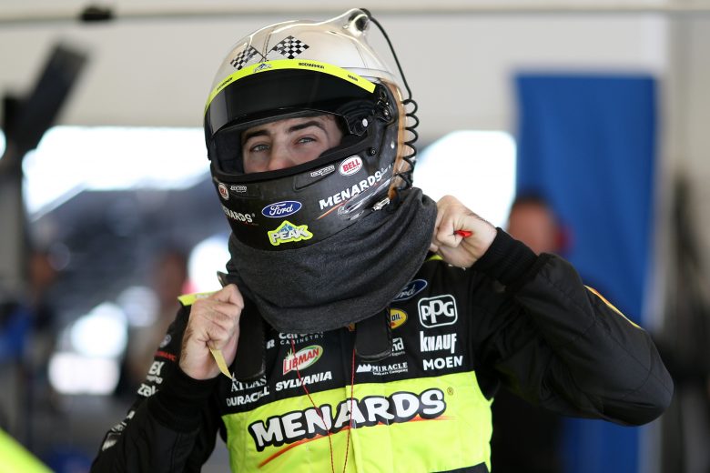 DAYTONA BEACH, FL - FEBRUARY 09:  Ryan Blaney, driver of the #12 Menards/Peak Ford, stands in the garage area  during practice for the Monster Energy NASCAR Cup Series 61st Annual Daytona 500 at Daytona International Speedway on February 9, 2019 in Daytona Beach, Florida.  (Photo by Chris Graythen/Getty Images) | Getty Images