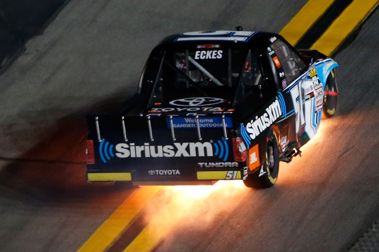 Christian Eckes' No. 51 truck catches fire in the Truck Series race at Daytona.