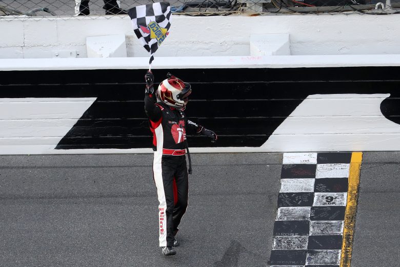 DAYTONA BEACH, FL - FEBRUARY 16: Michael Annett, driver of the #1 Pilot Flying J/American Heart Association Chevrolet, celebrates winning the NASCAR Xfinity Series NASCAR Racing Experience 300 at Daytona International Speedway on February 16, 2019 in Daytona Beach, Florida. (Photo by Chris Graythen/Getty Images) | Getty Images