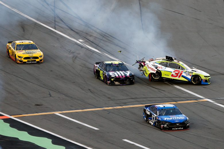 DAYTONA BEACH, FL - FEBRUARY 17: Tyler Reddick, driver of the #31 Symbicort Chevrolet, and Jimmie Johnson, driver of the #48 Ally Chevrolet, are involved in an on-track incident during the Monster Energy NASCAR Cup Series 61st Annual Daytona 500 at Daytona International Speedway on February 17, 2019 in Daytona Beach, Florida. (Photo by Brian Lawdermilk/Getty Images) | Getty Images