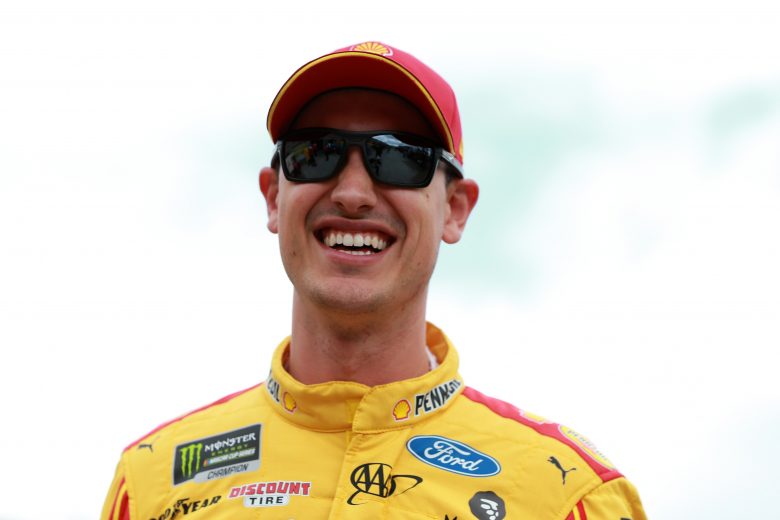HAMPTON, GA - FEBRUARY 22: Joey Logano, driver of the #22 Shell Pennzoil Ford, stands in the garage area during practice for the Monster Energy NASCAR Cup Series Folds of Honor Quiktrip 500 at Atlanta Motor Speedway on February 22, 2019 in Hampton, Georgia. (Photo by Sean Gardner/Getty Images) | Getty Images