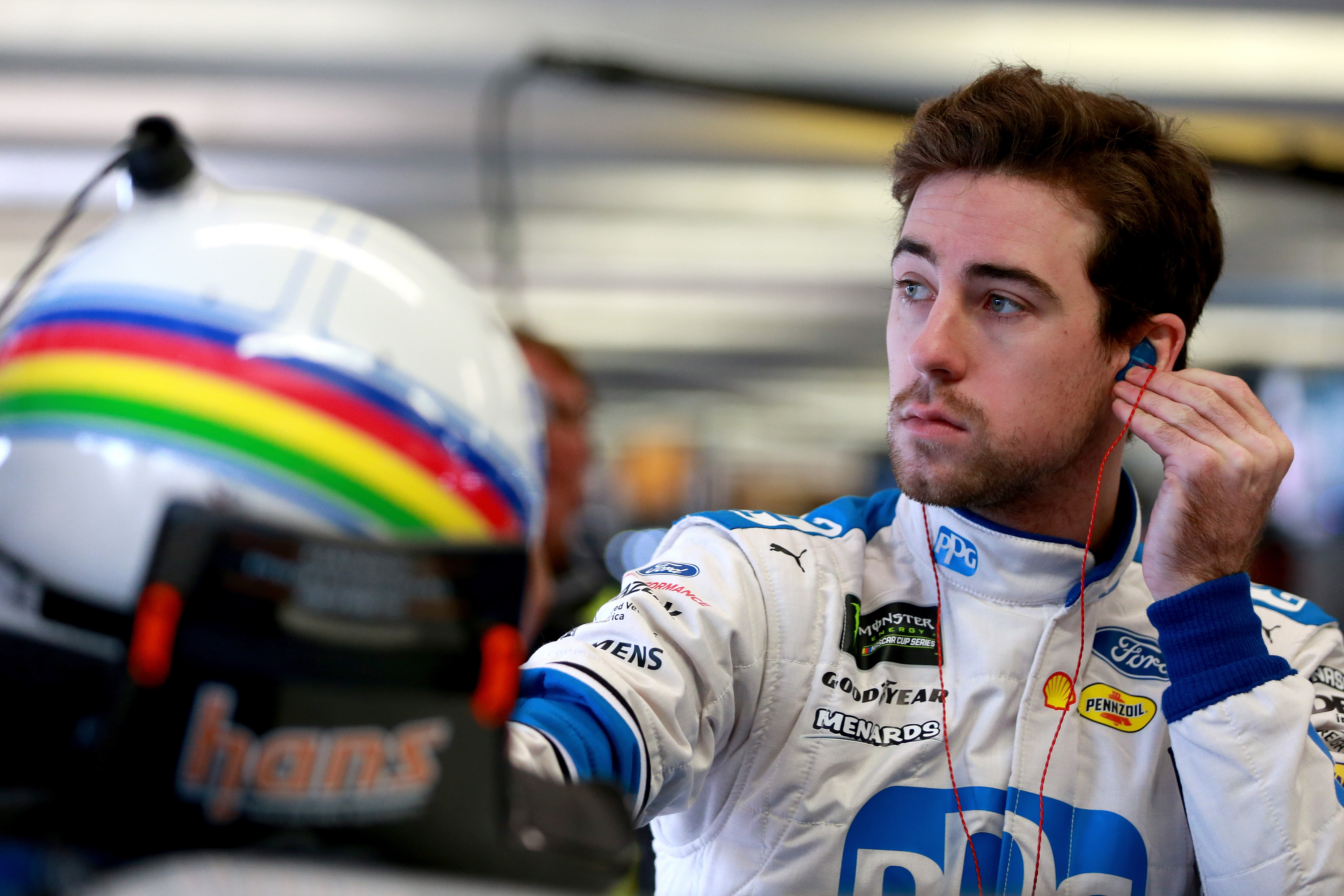 HAMPTON, GA - FEBRUARY 23:  Ryan Blaney, driver of the #12 PPG Ford, gets ready to drive during practice for the Monster Energy NASCAR Cup Series Folds of Honor Quiktrip 500 at Atlanta Motor Speedway on February 23, 2019 in Hampton, Georgia.  (Photo by Sean Gardner/Getty Images) | Getty Images