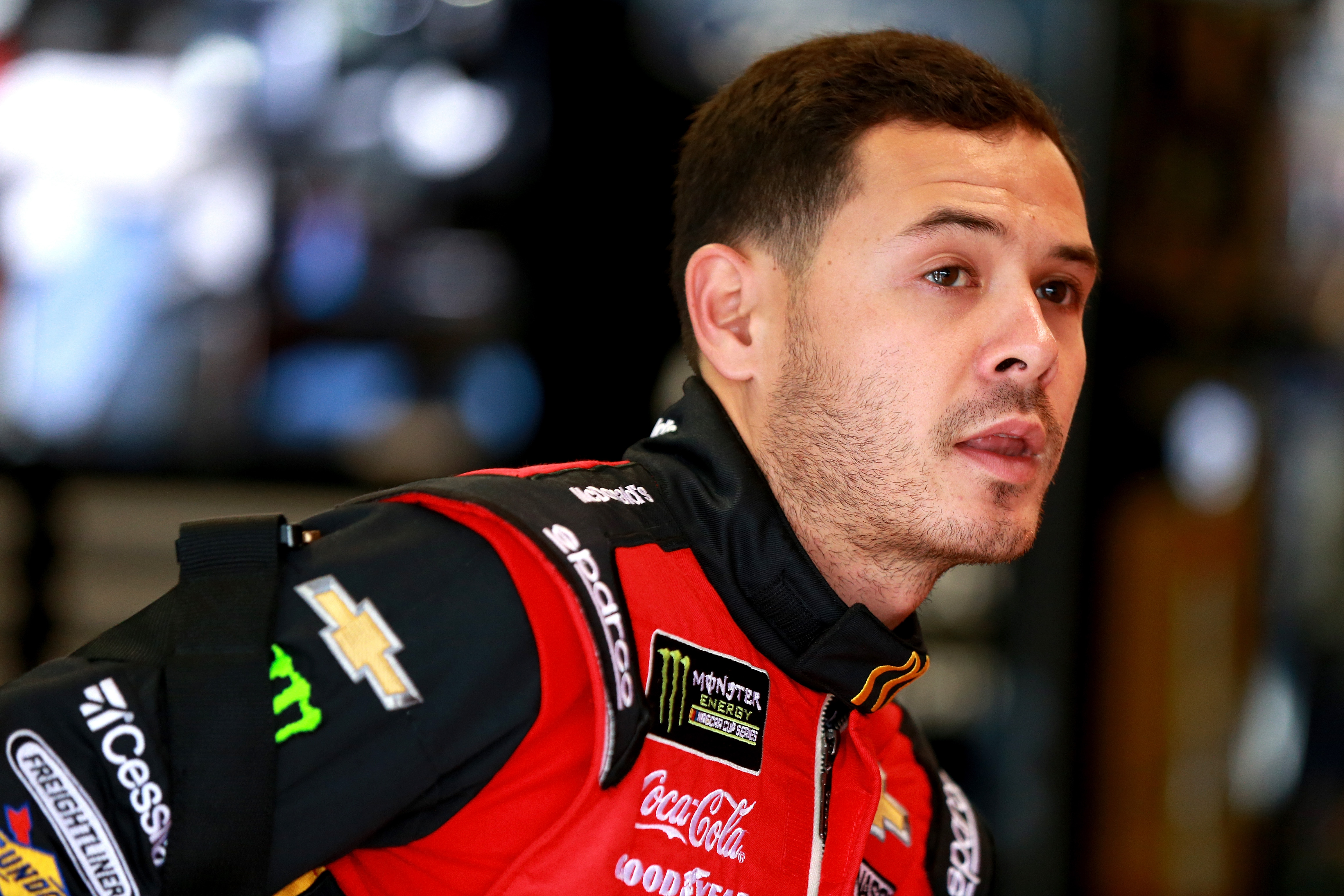 HAMPTON, GA - FEBRUARY 23:  Kyle Larson, driver of the #42 McDonald's Chevrolet, stands in the garage area during practice for the Monster Energy NASCAR Cup Series Folds of Honor Quiktrip 500 at Atlanta Motor Speedway on February 23, 2019 in Hampton, Georgia.  (Photo by Sean Gardner/Getty Images) | Getty Images