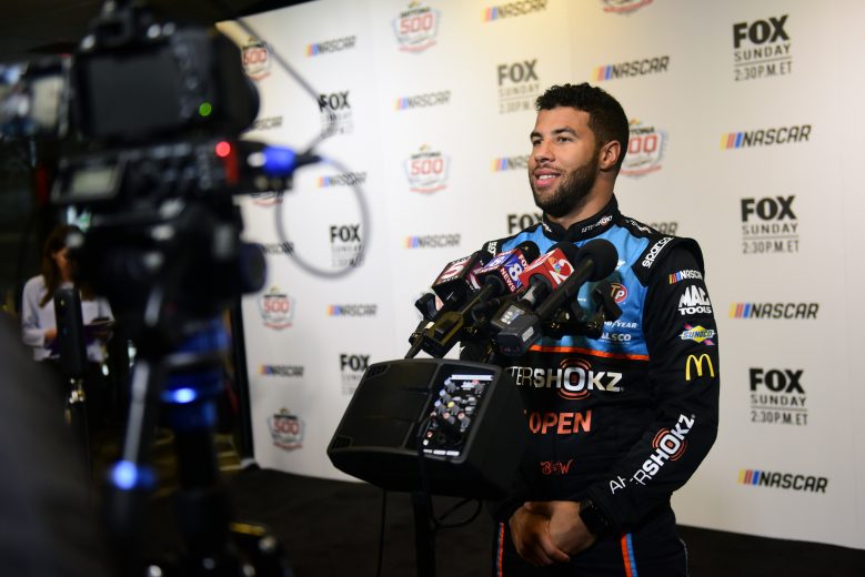 DAYTONA BEACH, FLORIDA - FEBRUARY 13: NASCAR driver Bubba Wallace speaks with the media during the Monster Energy NASCAR Cup Series 61st Annual Daytona 500 Media Day at Daytona International Speedway on February 13, 2019 in Daytona Beach, Florida. (Photo by Jared C. Tilton/Getty Images) | Getty Images