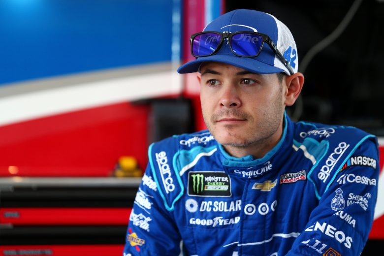 HOMESTEAD, FL - NOVEMBER 18: Kyle Larson, driver of the #42 Credit One/DC Solar Chevrolet, looks on in the garage area during practice for the Monster Energy NASCAR Cup Series Championship Ford EcoBoost 400 at Homestead-Miami Speedway on November 18, 2017 in Homestead, Florida. (Photo by Sarah Crabill/Getty Images) | Getty Images