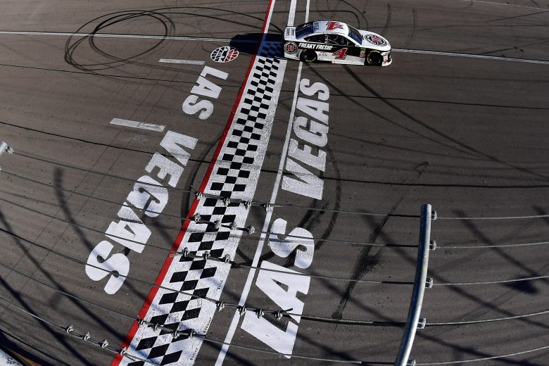 LAS VEGAS, NV - MARCH 04: Kevin Harvick, driver of the #4 Jimmy John's Ford, crosses the finish line to win the Monster Energy NASCAR Cup Series Pennzoil 400 presented by Jiffy Lube at Las Vegas Motor Speedway on March 4, 2018 in Las Vegas, Nevada. (Photo by Robert Laberge/Getty Images) | Getty Images