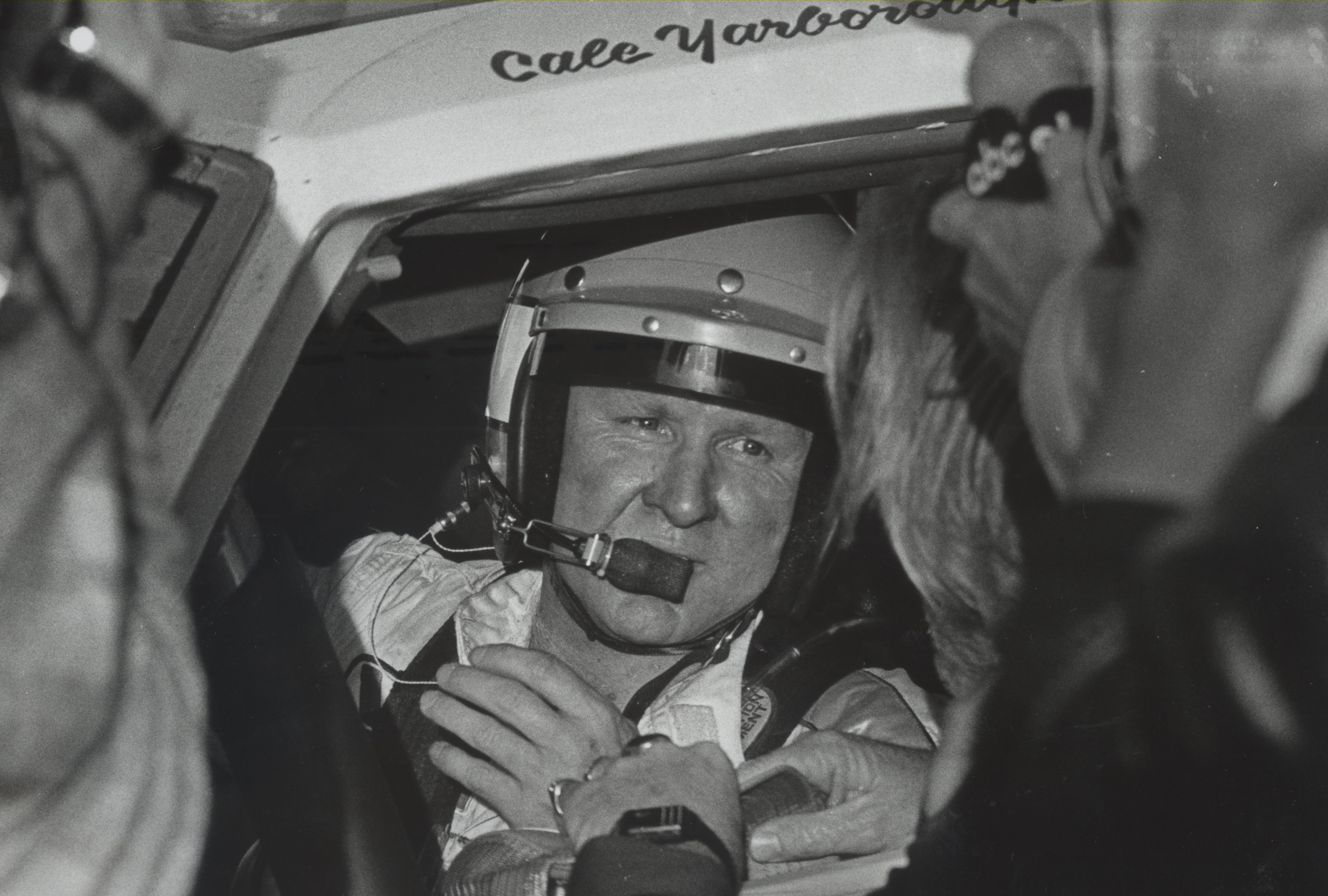 ATLANTA, GA - MARCH 27:  Cale Yarborough #28  is interviewed by ABC after his win on March 27, 1983.  Cale won $33,300.  (Photo by Racing Photo Archives/Getty Images)