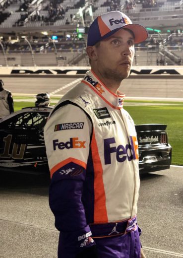 Denny Hamlin looks on after the Gander RV Duel at Daytona.