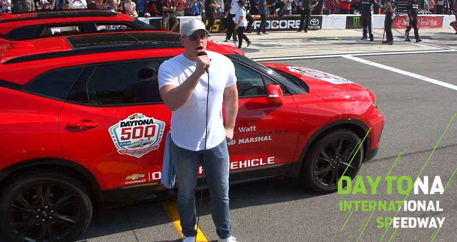 NFL great J.J. Watt delivers command to fire engines | NASCAR.com