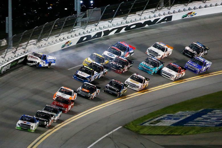 A crash in the Truck Series race at Daytona.